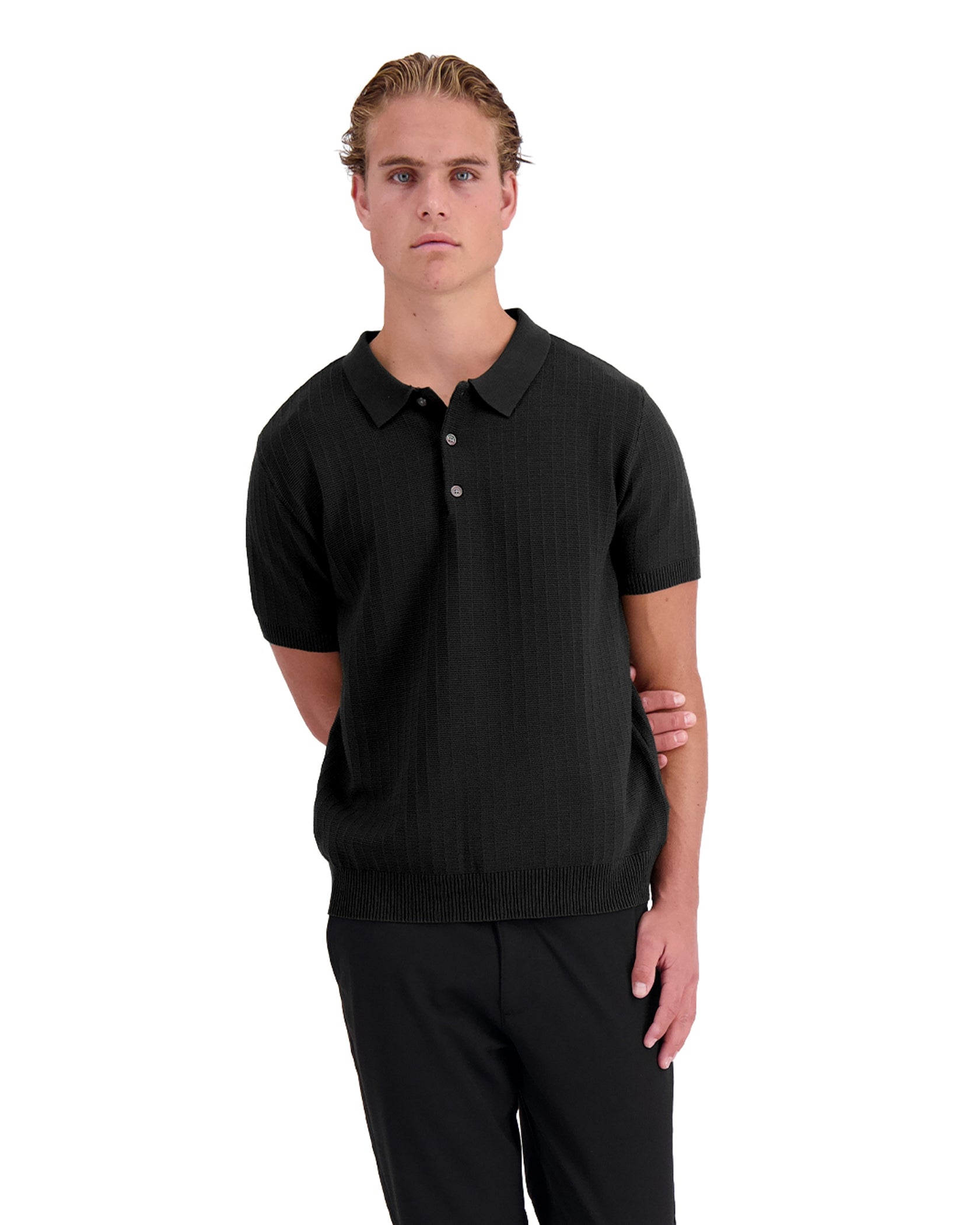 POLO DE PUNTO CON BANDAS | Negro