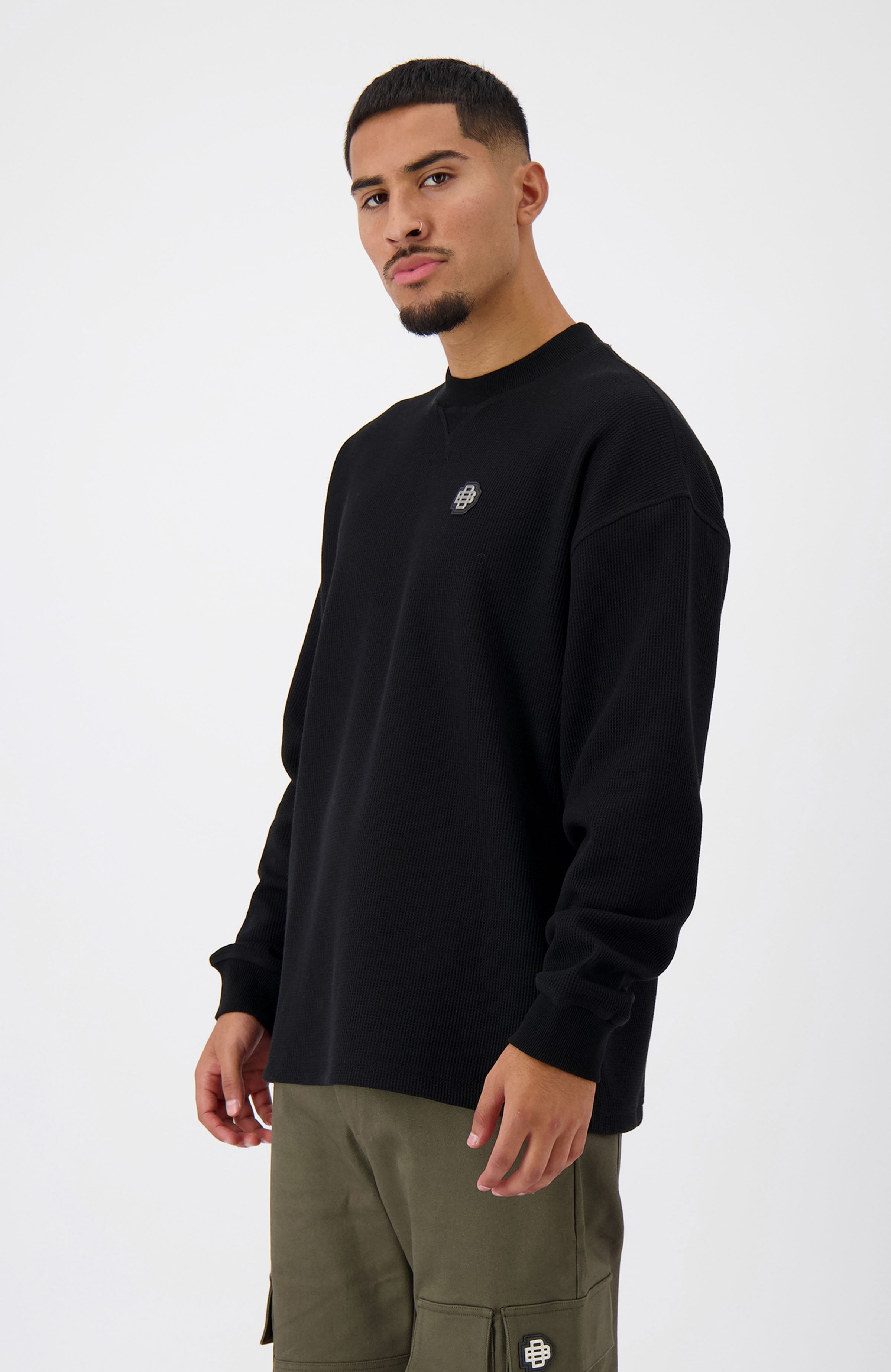 MONOGRAM WAFFLE CREWNECK | Negro