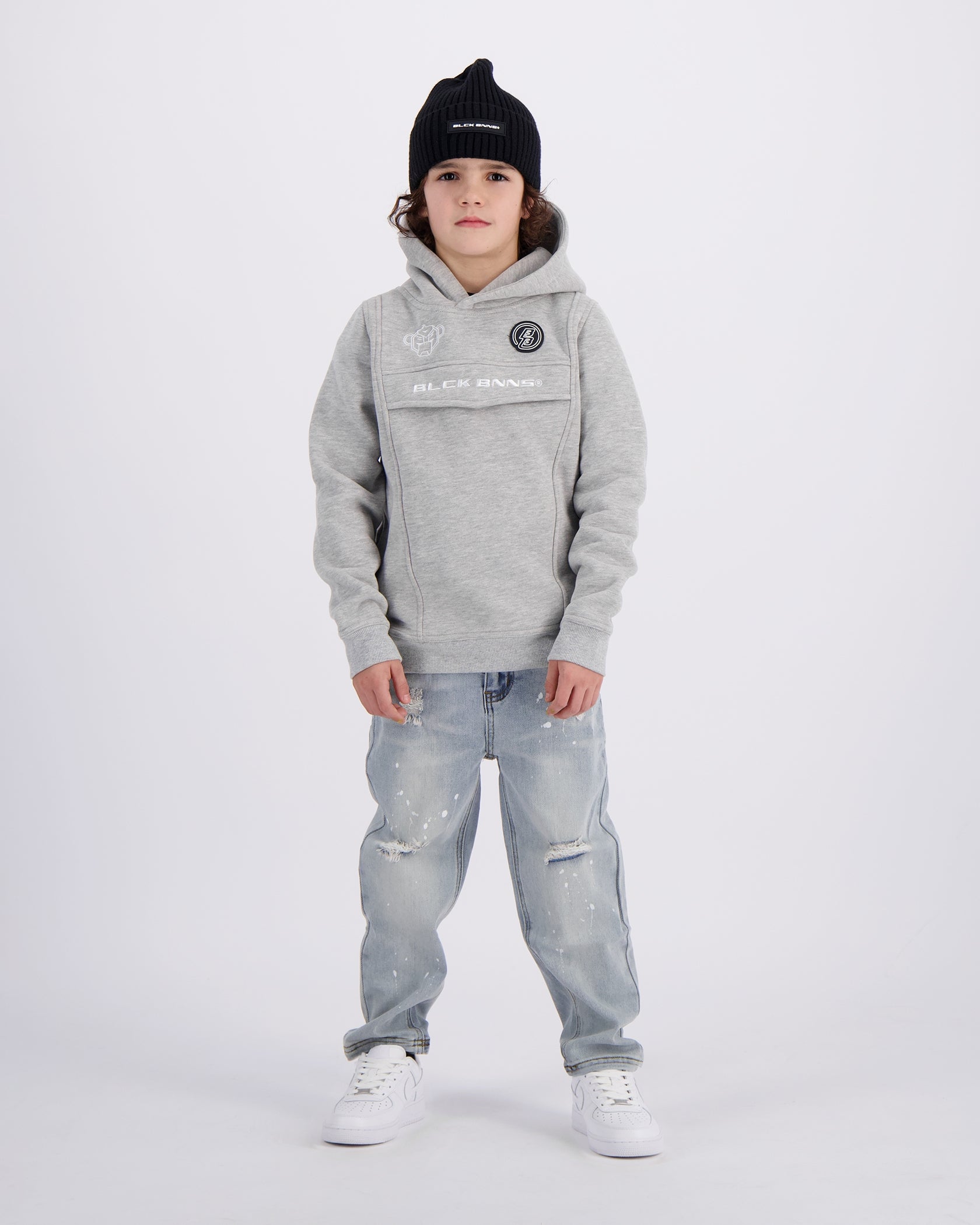 SUDADERA CON CAPUCHA PARA NIÑOS | gris jaspeado