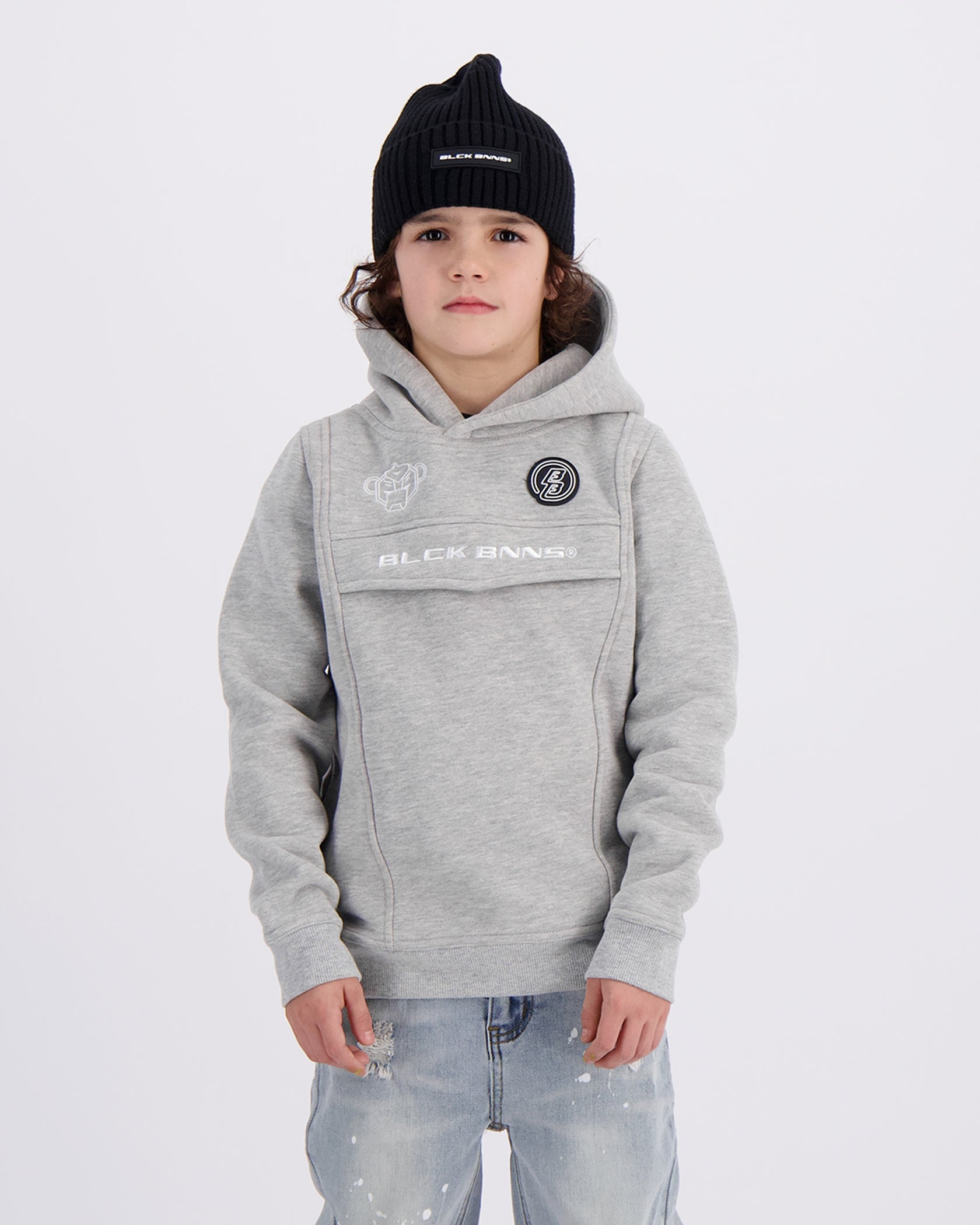 SUDADERA CON CAPUCHA PARA NIÑOS | gris jaspeado