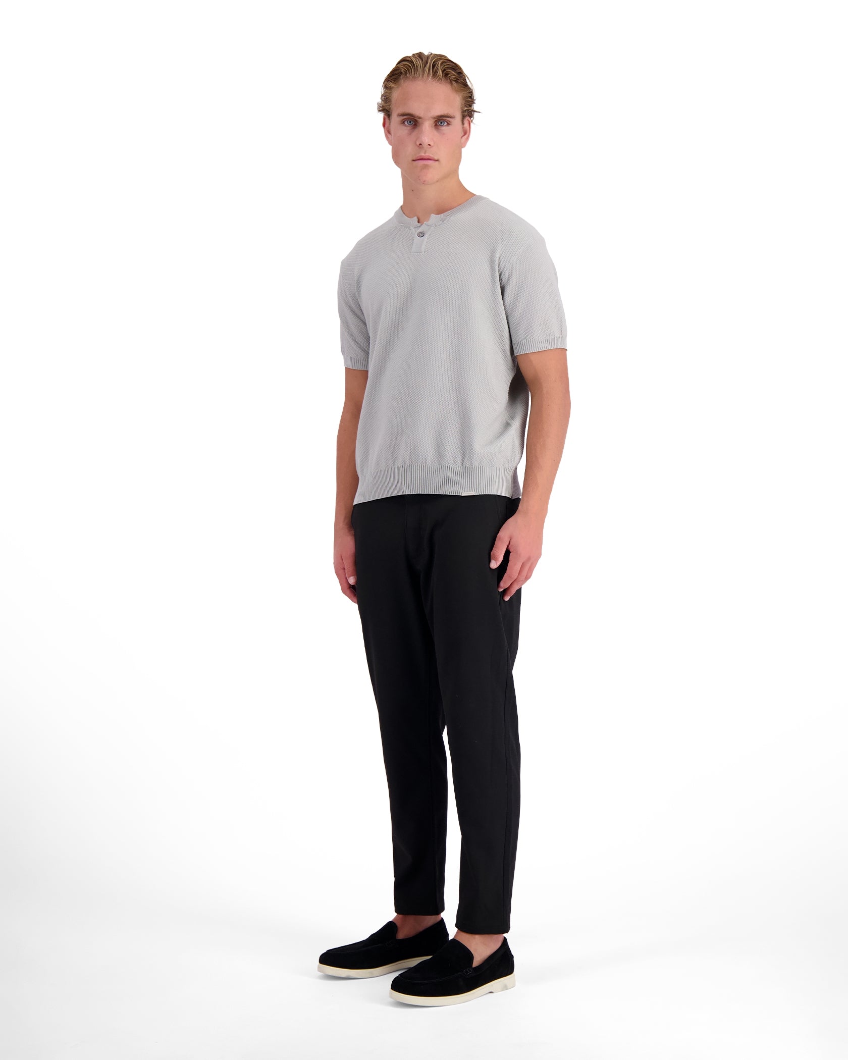 WAFLE KNIT HENLEY | gris