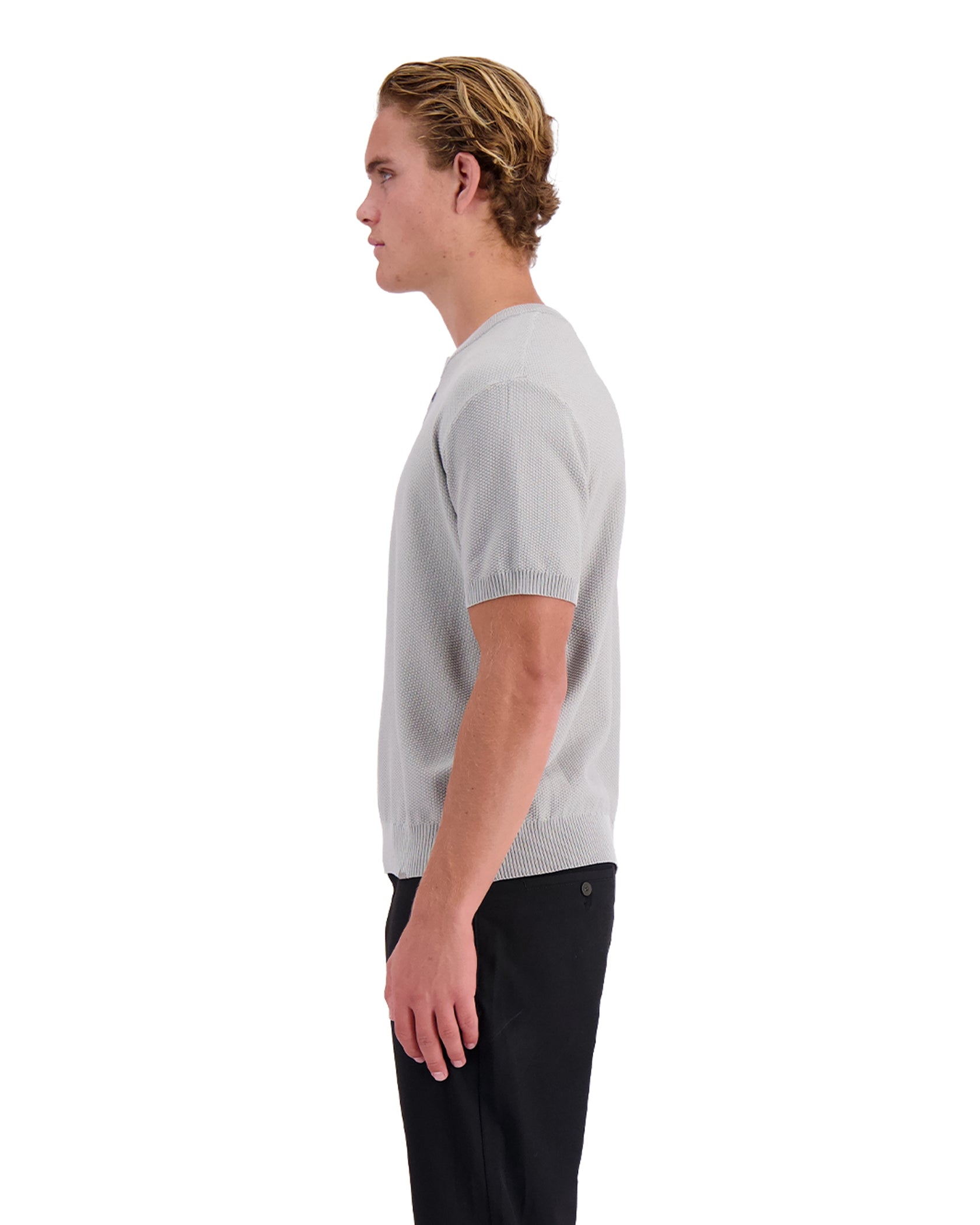 WAFLE KNIT HENLEY | gris