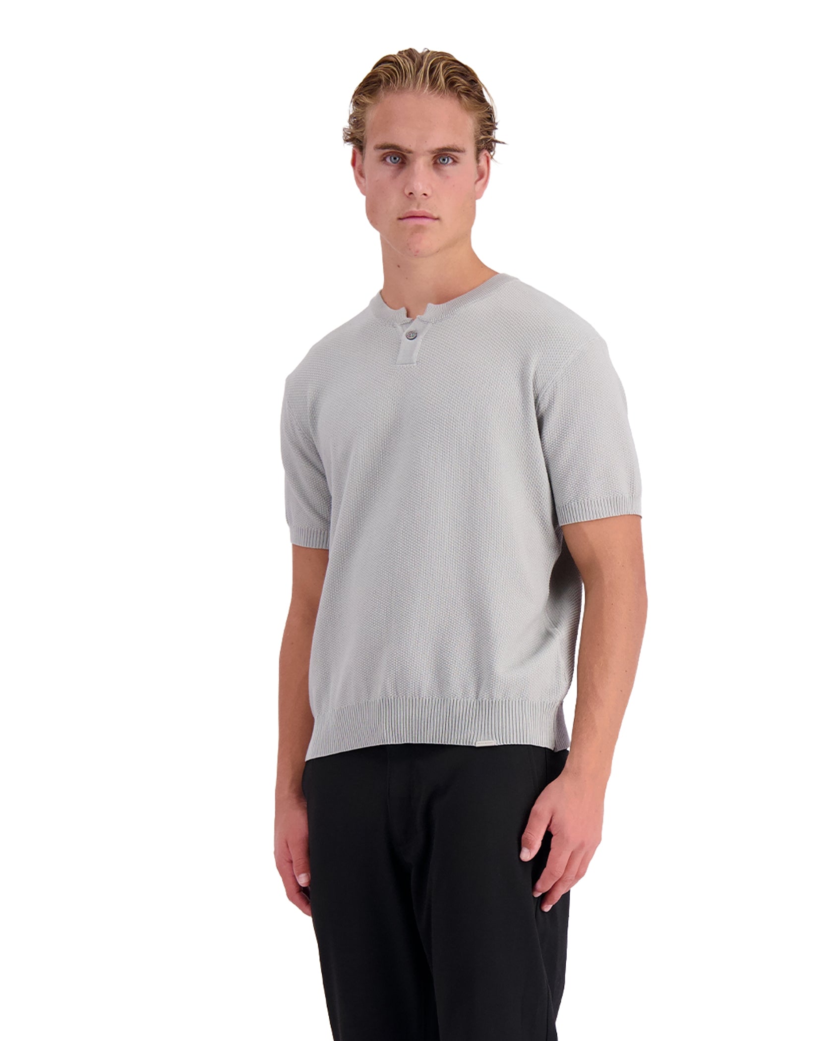 WAFLE KNIT HENLEY | gris