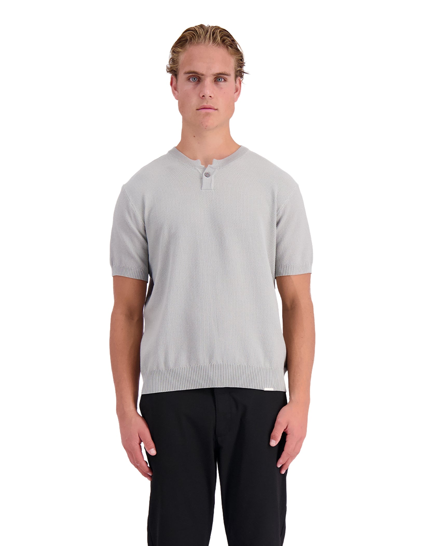 WAFLE KNIT HENLEY | gris